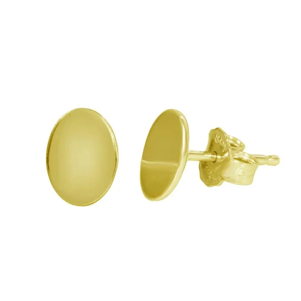 Sterling Silver 925 Gold Plated Flat Oval Stud Earrings